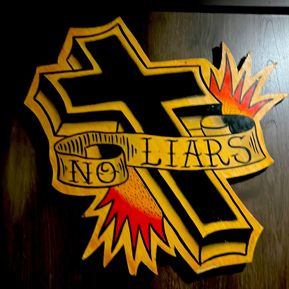 Very cool one of a kind wood cutout by Cory Rogers, hot rod tattoo handpainted